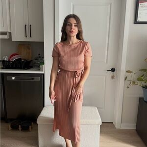 River Island Nude Pleated Dress